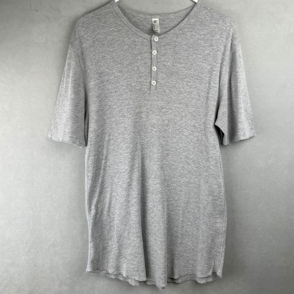 American Apparel Grey Baby Thermal Henley Short Sleeve Shirt USA Made Dexter L